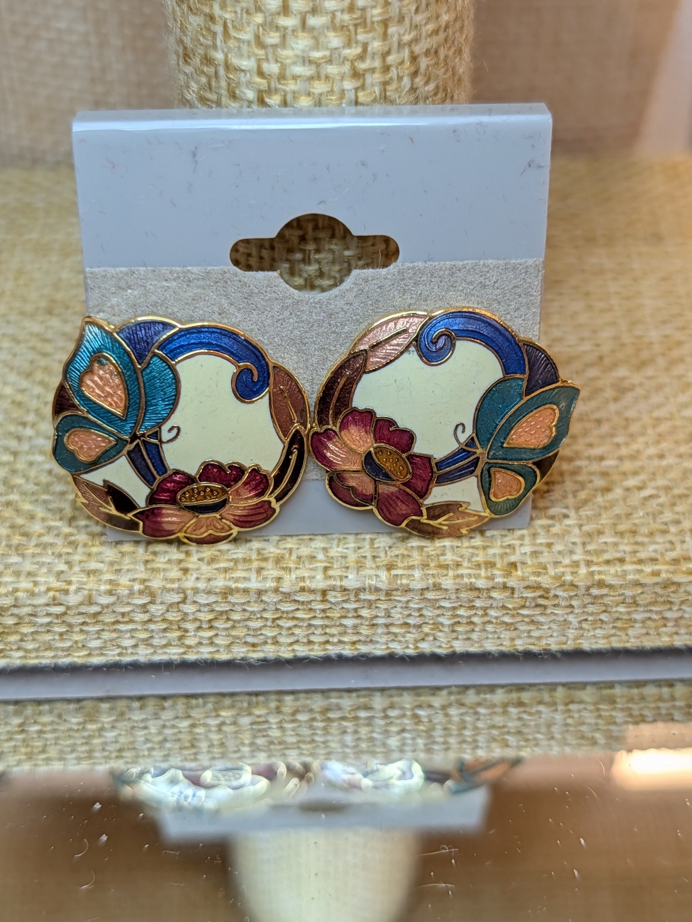 Multicolor Floral Enamel Butterfly Stud Earrings New